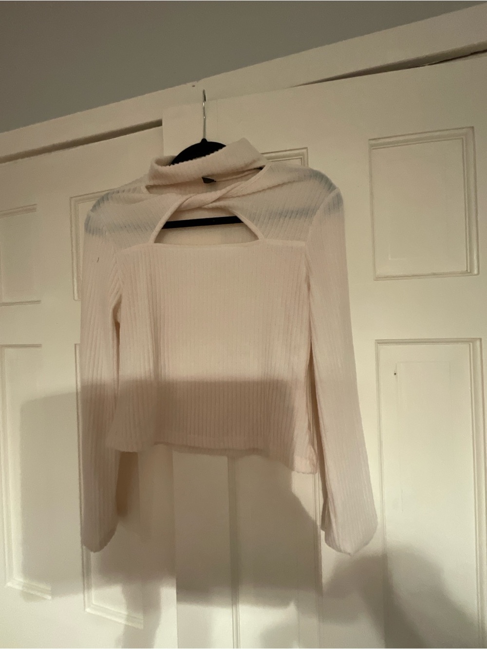 Women’s Cream Ribbed Cutout Turtleneck Sweater